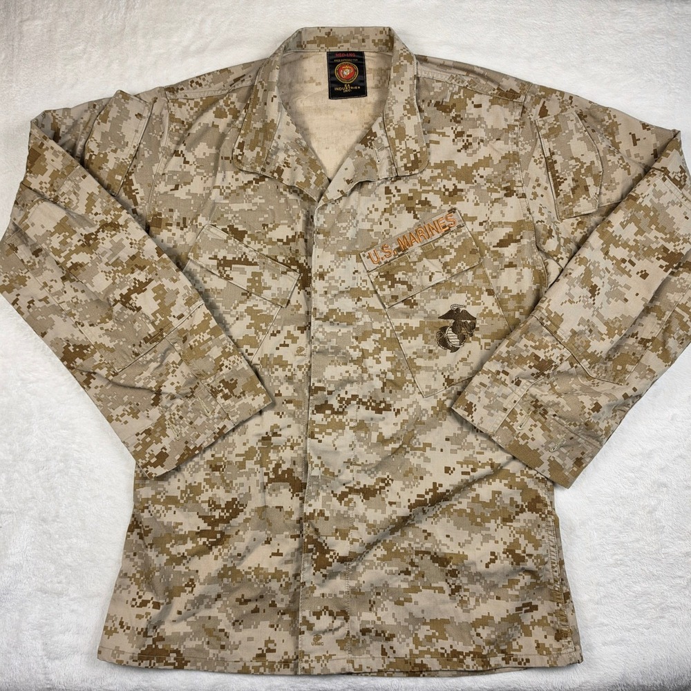 Military USMC Combat Blouse Mens Medium Long Tan Camo Excellent
